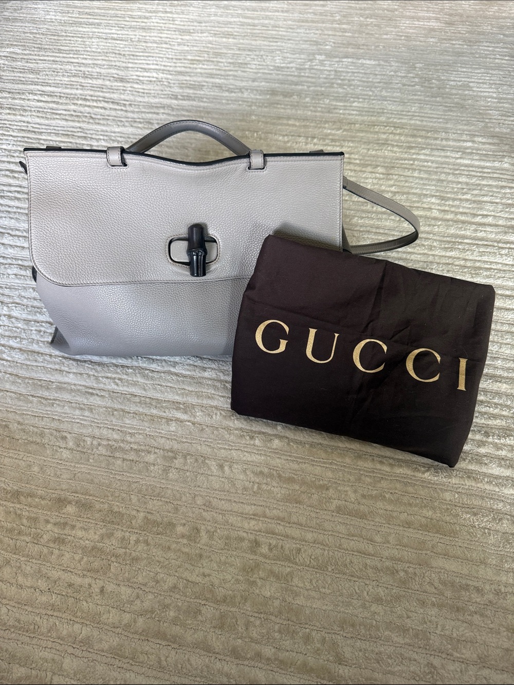 Gucci Gray Pebbled Leather Top-Handle Satchel with Black Hardware
